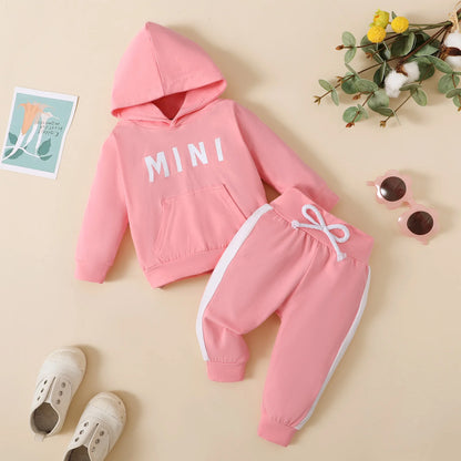 Autumn Baby Girl Clothes Set Newborn Infant Outfits Long Sleeve Letter Printing Children Casual Sweatshirt Pants Clothing Suit Pink