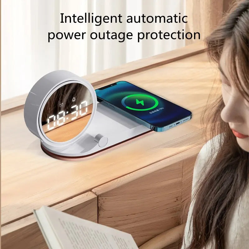 Multifunction Wireless Charger Pad Stand Alarm Clock LED Desk Lamp Night Light 15W Fast Charging Station Dock for iPhone Samsung