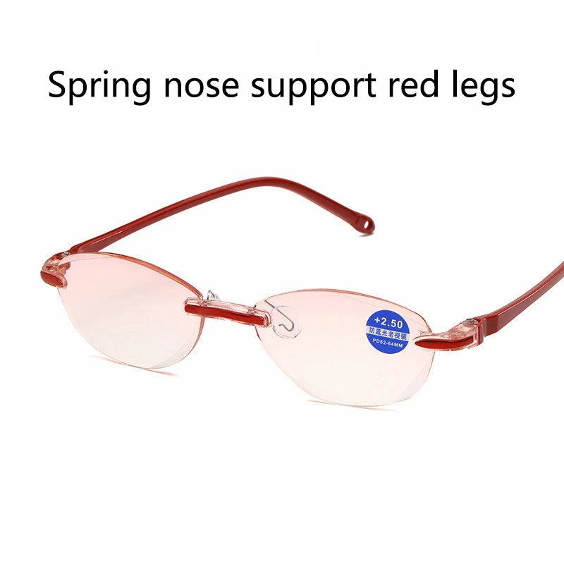 New Anti Blue Ray Reading Glasses Men Women Rimless Cutting Presbyopia Eyewear for Ladies Blue Light Glasses Style 3-Red