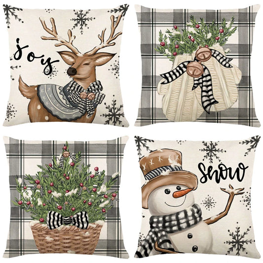 Linen Christmas Pillow Cover Snowman Elk Pillow Case 2023 Christmas Decoration for Home New Year Sofa Car Cushion Cover 45x45cm