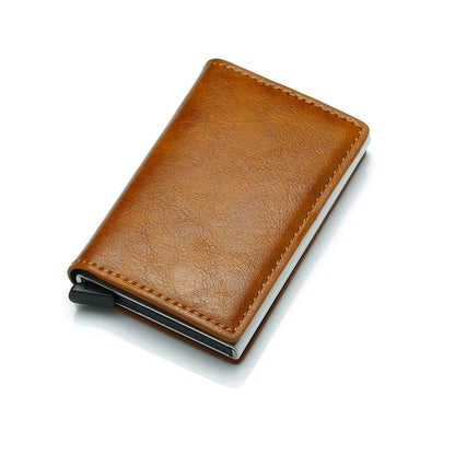 ID Credit Bank Card Holder Wallet Luxury Brand Men Anti Rfid Blocking Protected Magic Leather Slim Mini Small Money Wallets Case Standard Versi Brown