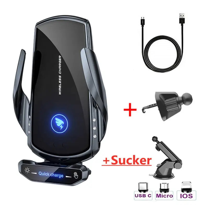 Wireless Charger Car Phone Holder Stand 15W Fast Charging Station For iPhone Xiaomi Samsung Huawei Magnetic Wireless Car Charger black with sucker