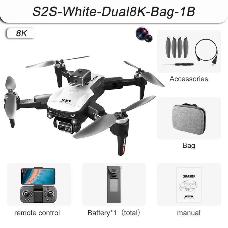 NEW S2S Mini Drone 4k Profesional 8K HD Camera Obstacle Avoidance Aerial Photography Brushless Motor Foldable Quadcopter Kid Toy Dual8K-Bag-1B CHINA