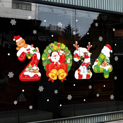 1Set Santa Claus Snowman Elk Window Stickers Snowflake Electrostatic Wall Sticker 2024 Christmas Decoration For Home New Year set32