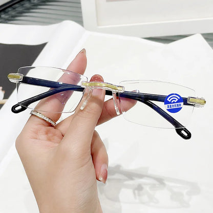 New Anti Blue Ray Reading Glasses Men Women Rimless Cutting Presbyopia Eyewear for Ladies Blue Light Glasses Style 1-Black