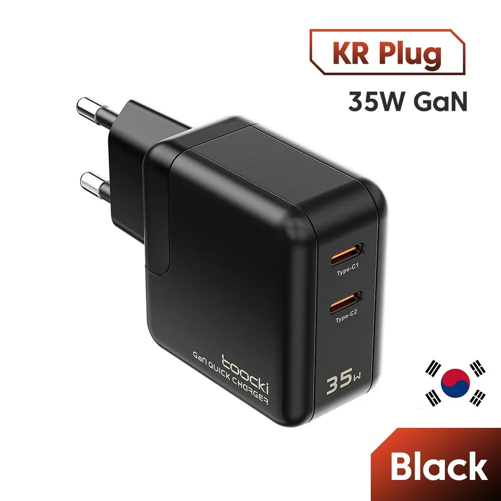 Toocki 35W USB Charger For iPhone Xiaomi 13 Oneplus QC 3.0 PD 3.0 Type C GaN Charger Fast Charging Chargers For iPad Air Laptop KR Black