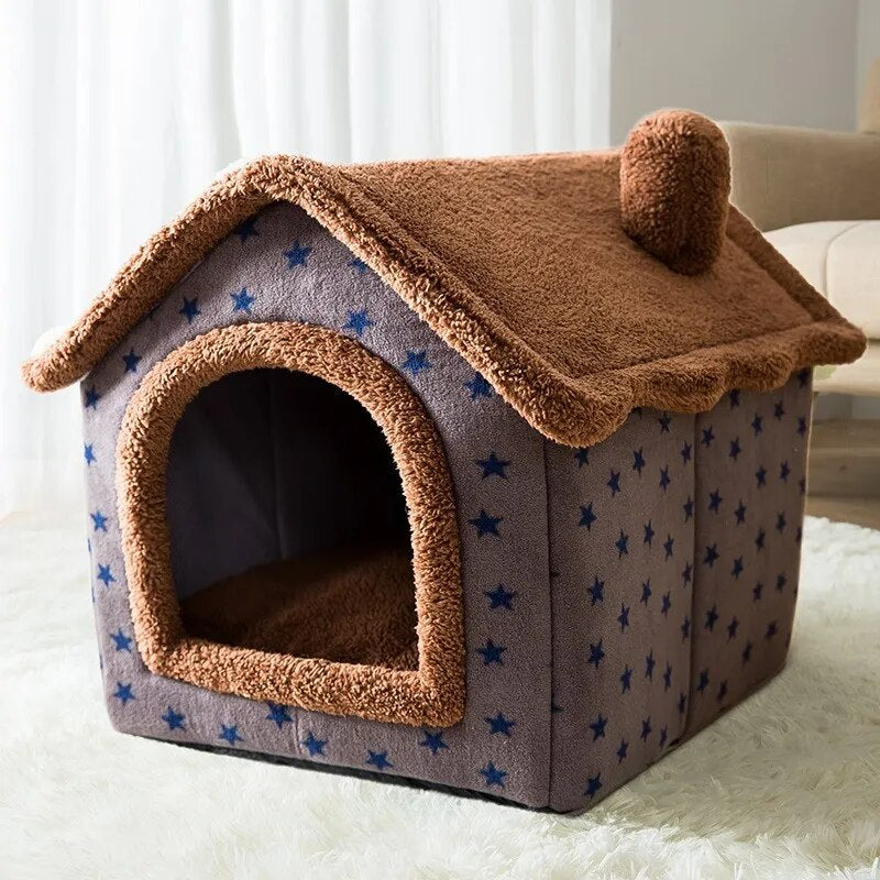 Soft Cat Bed Deep Sleep House Dog Cat Winter House Removable Cushion Enclosed Pet Tent For Kittens Puppy Cama Gato Supplies brown
