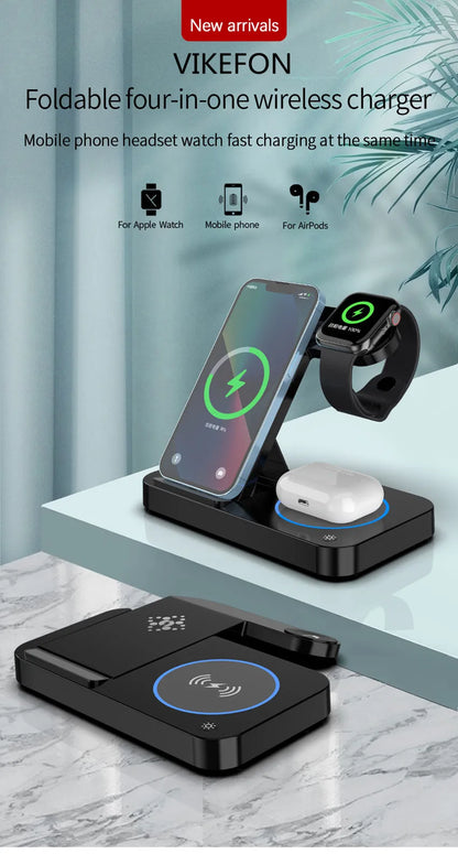 4 In 1 Wireless Charger Stand Pad For iPhone 15 14 13 12 Samsung S23 S22 Galaxy Watch 5 4 Active Buds Fast Charging Dock Station
