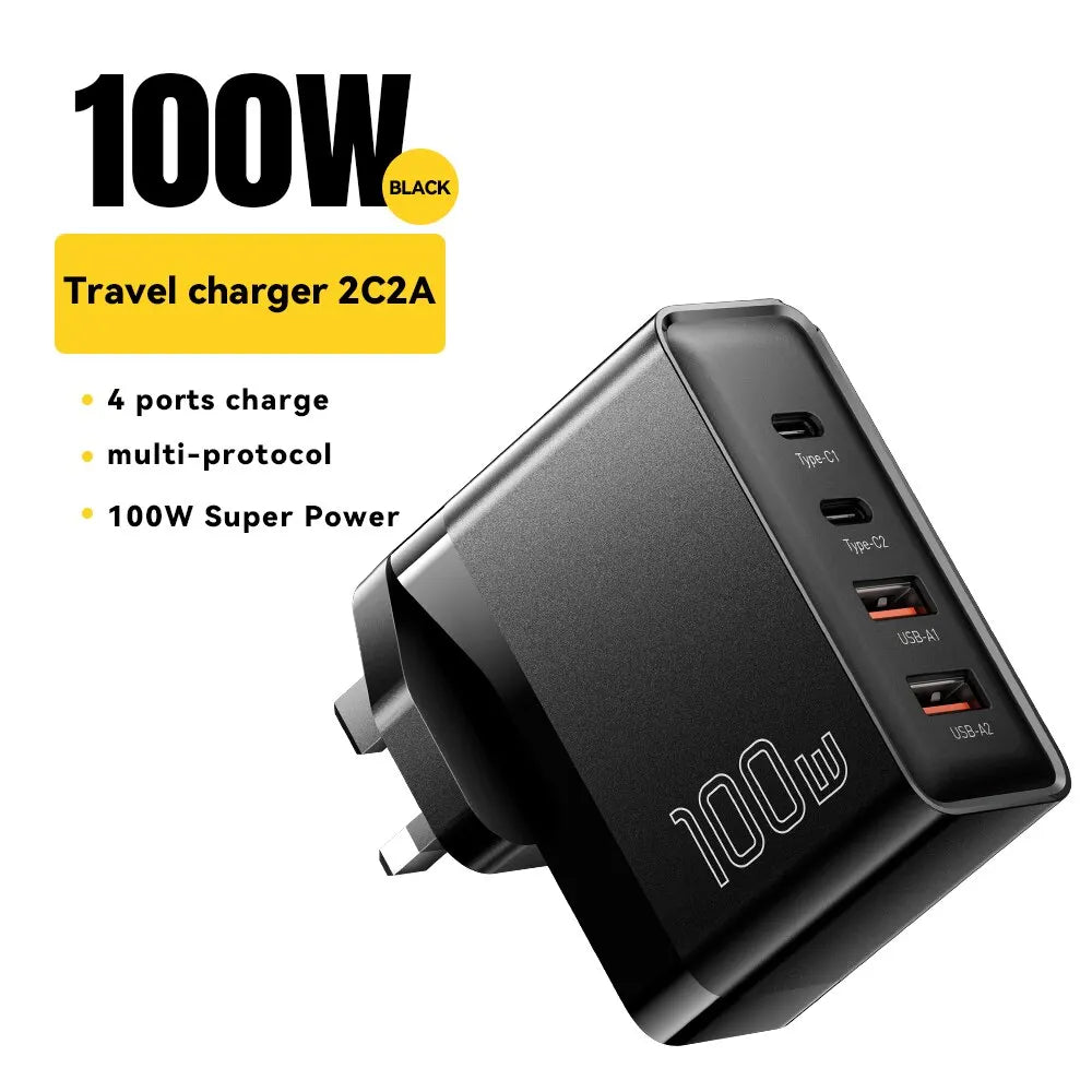 Essager 100W GaN USB Type C Caricabatterie PD QC Quick Charge 4.0 3.0 Type C Ricarica Rapida Per iPhone 14 13 12 Xiaomi Macbook UK Black