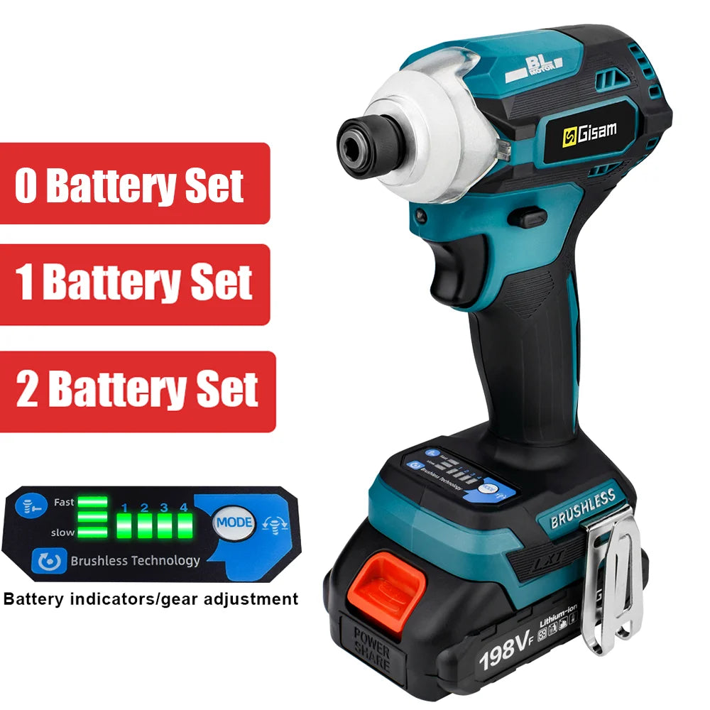 Brushless Impact Electric Screwdriver 588NM 4 Speed Cordless Impact Drill 1/4 Square Drive DIY Power Tool For Makita 18V Battery