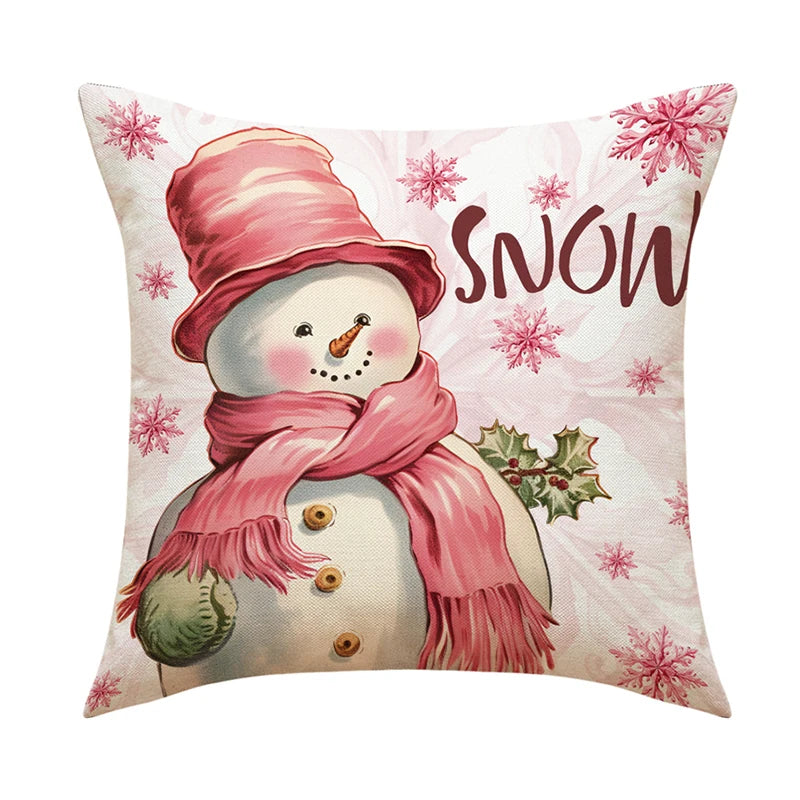 Linen Christmas Pillow Cover Snowman Elk Pillow Case 2023 Christmas Decoration for Home New Year Sofa Car Cushion Cover 45x45cm 25