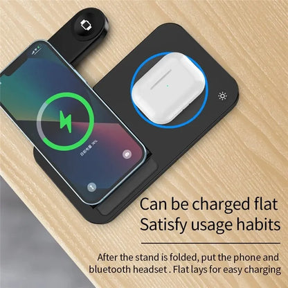 4 In 1 Wireless Charger Stand Pad For iPhone 15 14 13 12 Samsung S23 S22 Galaxy Watch 5 4 Active Buds Fast Charging Dock Station