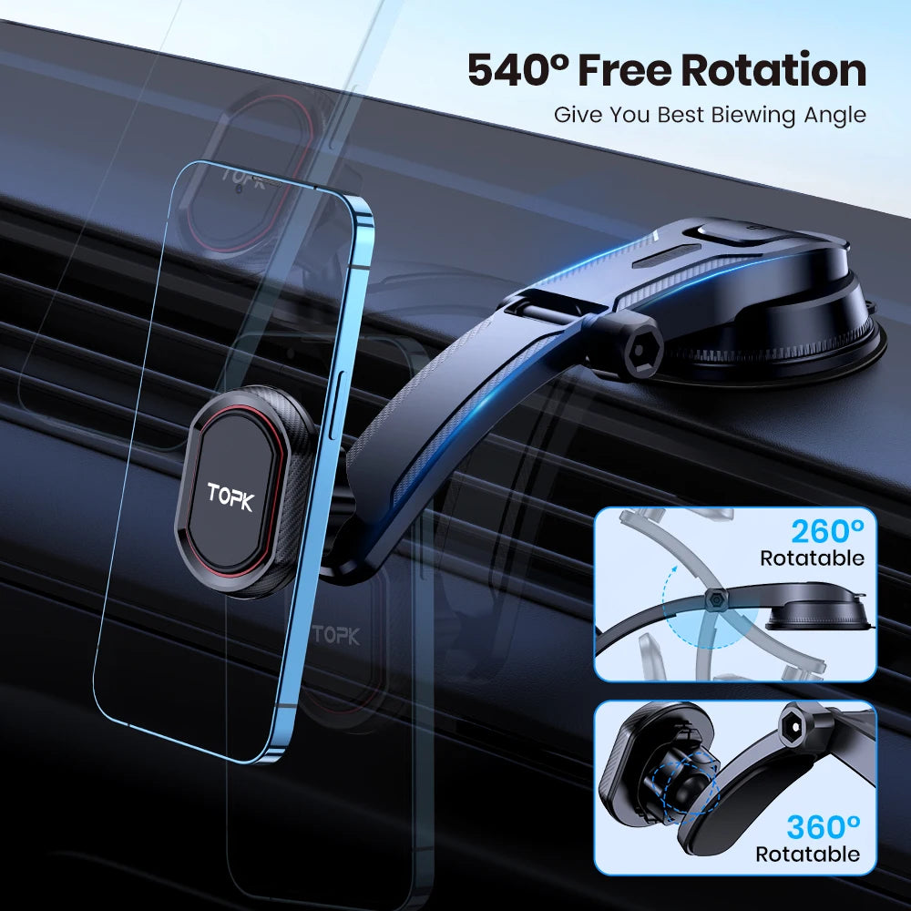 TOPK Magnetic Car Phone Holder 2-IN-1 Handsfree Stand Phone Mount for Dashboard & Air Vent for iPhone Samsung Android