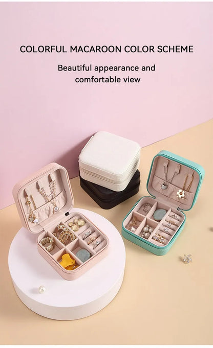 Solid Color Jewelry Organizer Leather Square Small Round Box Ring Earrings Portable Travel Jewelry Storage Bag