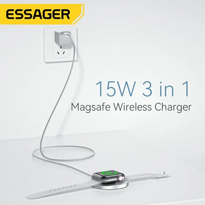 Essager15W Fast Wireless Charger Stand For iPhone 14 13 12 11Apple Watch 3 in 1 Foldable Charging Station for Airpods Pro IWatch