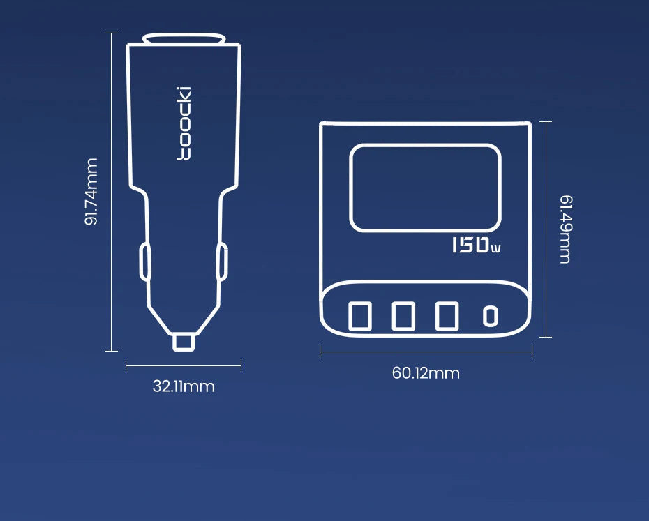 Toocki 150W 5 in 1 Car Charger Fast Charge USB Type C QC PD 3.0 1 Socket Cigarette Lighter Splitter Chargers DC Cigarette Outlet