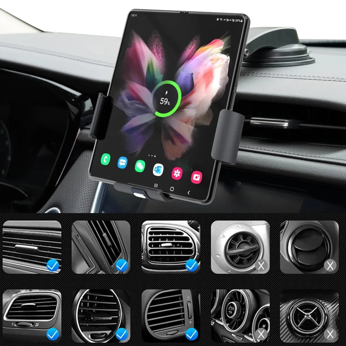 15W Car Wireless Charger Fast Charging Station Car Phone Holder For Samsung Galaxy Z Fold 4 3 2 iPhone 14 13 Pro Max Fold Screen