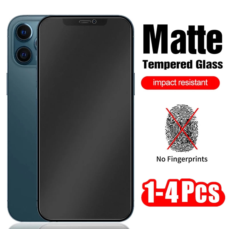 1-4Pcs Full Cover Matte Screen Protectors for iPhone 12 13 Pro Max Mini 8 7 15 Plus Frosted Glass for IPhone 11 14 Pro XS MAX XR