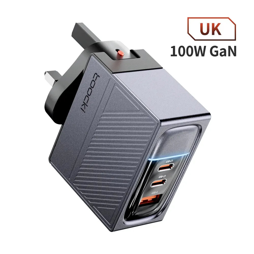 Toocki USB GaN Charger 100W Quick Charger PD Fast Charging Chargers For iPhone 14 13 12 11 Pro Max QC3.0 Type C Charger Adapter UK Gray