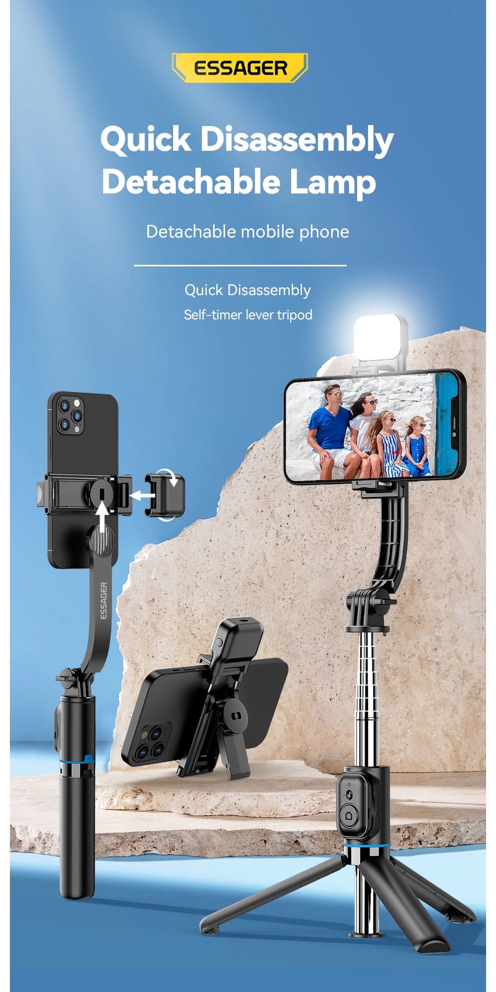 Essager Selfie StickDegree Photo Holder Lengthened Tripod Live Broadcast Support All Mobile Phones Bluetooth Remote Control TikT