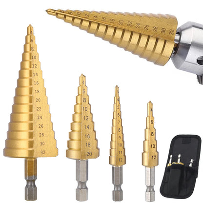 3-12mm 4-12mm 4-20mm HSS Straight Groove Step Drill Bit Set Titanium Coated Wood Metal Hole Cutter Core Drill Bit Set