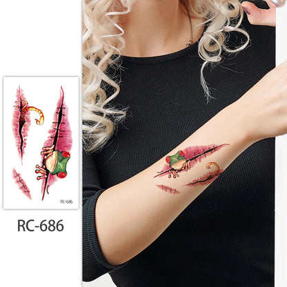 Halloween Waterproof Temporary Tattoos Paper For Men Women Boy Scar Wound Realistic Blood Injury Fash Tattoo Sticker RC-686