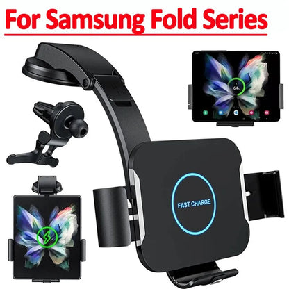 15W Car Wireless Charger Fast Charging Station Car Phone Holder For Samsung Galaxy Z Fold 4 3 2 iPhone 14 13 Pro Max Fold Screen