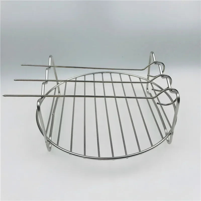 Stainless Steel Airfryers Double Layer Rack Versatile Round Roasting Rack Grill Rack With Skewers Baking Tray AirFryers Holder 19.5CM Diameter