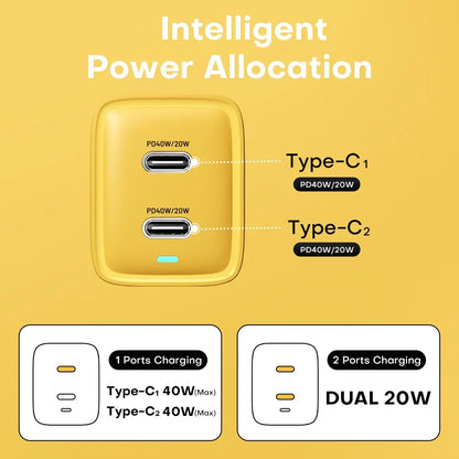 ASOMETECH 40W GaN Charger Dual USB Type C Fast Charger QC4.0 PPS PD Portable Phone Charger For iPhone 14 Samsung S23 iPad Tablet