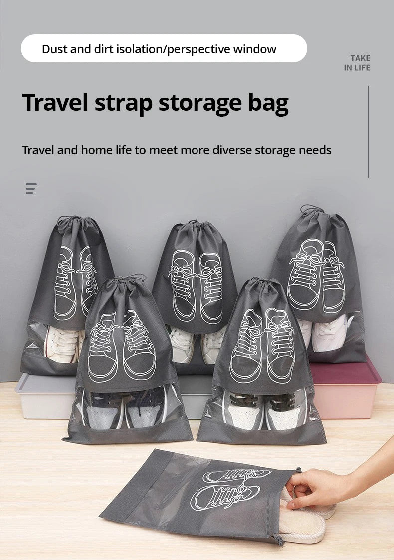 5pcs/set Shoe Storage Bag With Thickened Non-woven Fabric Strap Mouth Large Capacity Travel Waterproof Shoe Bag Moistureproof