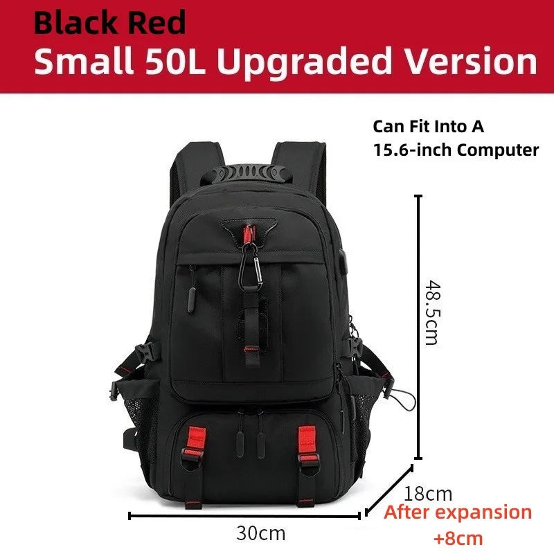 Men Travel Backpack 50-80L Large Capacity Expandable Backpack For Men 17 Inch Laptop Bags Fashion Oxford With Shoe Compartment 50L Black Red