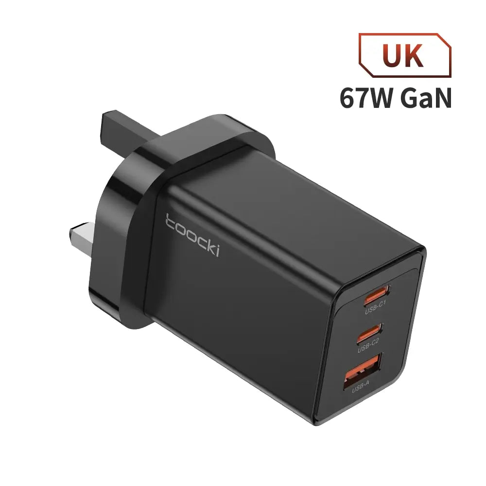 Toocki 67W GaN USB C Charger Quick Charge 65W QC4.0 PD 3.0 45W USB C Type C Fast USB Charger For iPhone 15 14 13 12 Pro MacBook UK Black 67W