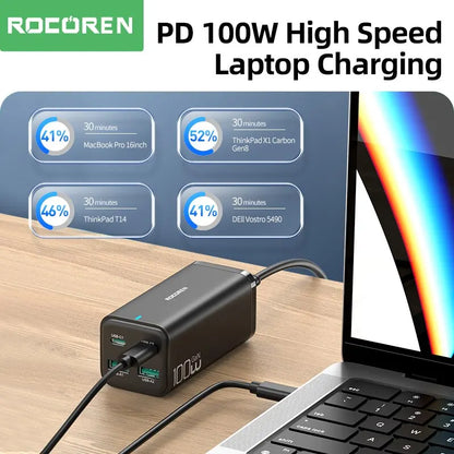 Rocoren GaN 100W Desktop Charger Quick Charge 4.0 QC 3.0 PD USB-C Type C USB Fast Charging For MacBook Pro Samsung iPhone Laptop