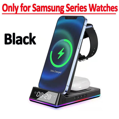 5 In 1 15W Foldable Wireless Charger Stand RGB LED Clock Fast Charging Station Dock for iPhone Samsung Galaxy Watch 5/4 S22 S21 For Samsung Watch