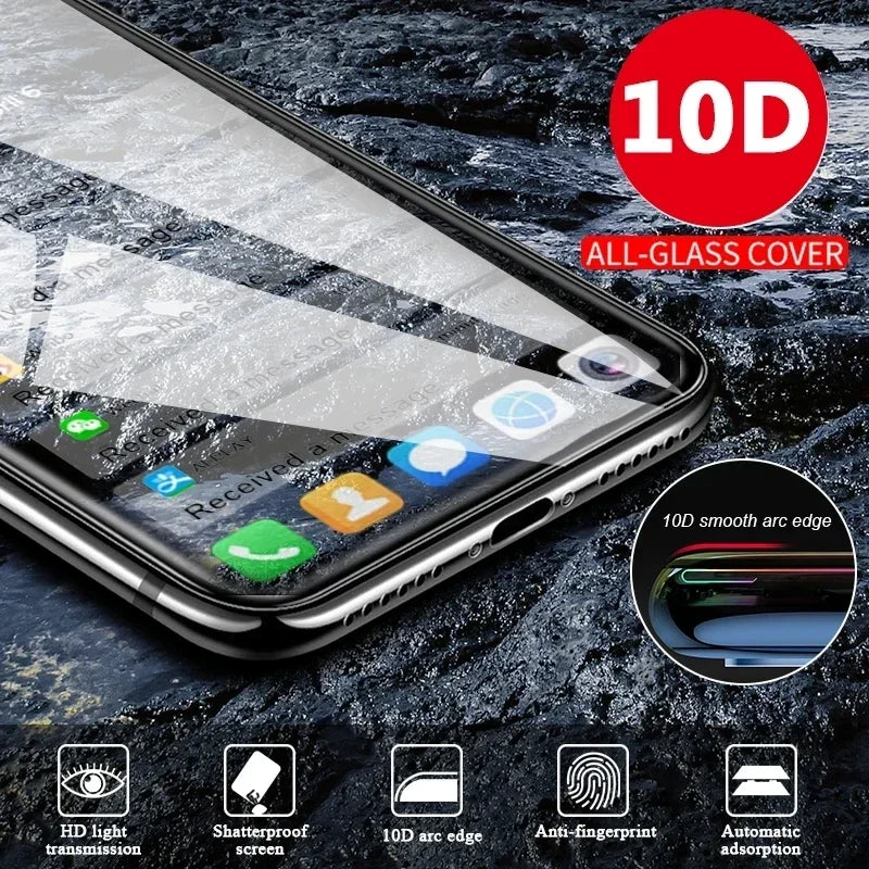 5Pcs 10D Tempered Glass For iPhone 13 11 12 14 Pro Max Mini 7 8 Plus Full Cover Screen Protector For iPhone 15 PRO XR X XS MAX