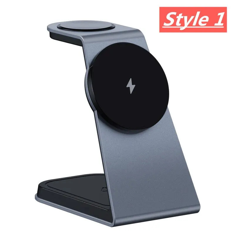 3 In 1 Magnetic Wireless Charger Stand Transparent For iPhone 12 13 14 Pro Max Apple Watch Airpods Fast Charging Dock Station Black