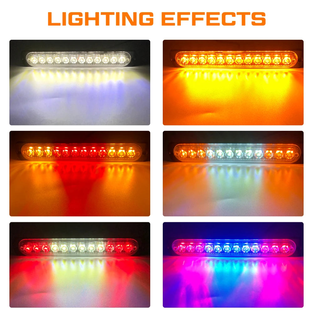 12 LED Strobe Warning Light White Red Blue Led Side light Tail Lamp 18 Flashing Modes for Car Truck Light Police Lights 12V 24V