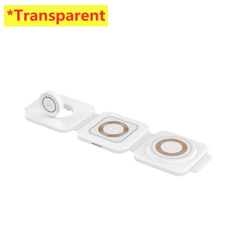 3 In 1 Magnetic Wireless Charger Pad Foldable Phone Chargers Stand Dock for iPhone 15 14 13 12 IWatch 8 7 Fast Charging Station Transparent