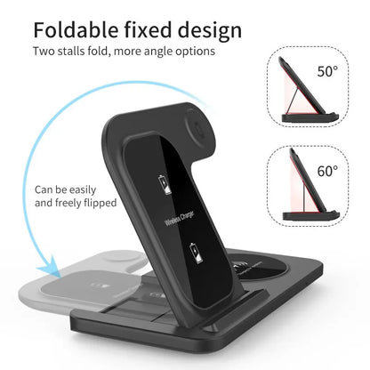 3 in 1 Wireless Charger Stand Pad For iPhone 15 14 13 12 X Max Foldable Fast Charging Station Dock For IWatch 8 7 SE AirPods Pro