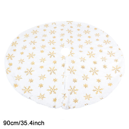 Silver Snowflake Christmas Tree Skirt White Plush Xmas Tree Base Cover Carpet Christmas Decorations For Home Natal New Year 2023 90cm-gold