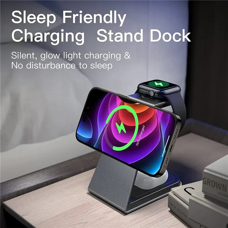 3 In 1 Magnetic Wireless Charger Stand Transparent For iPhone 12 13 14 Pro Max Apple Watch Airpods Fast Charging Dock Station