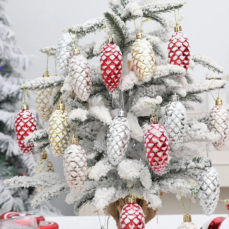 5Pcs Painted Christmas Pine Cone Xmas Tree Hanging Ornament Pendants Merry Christmas Decoration for Home Navidad New Year Gift