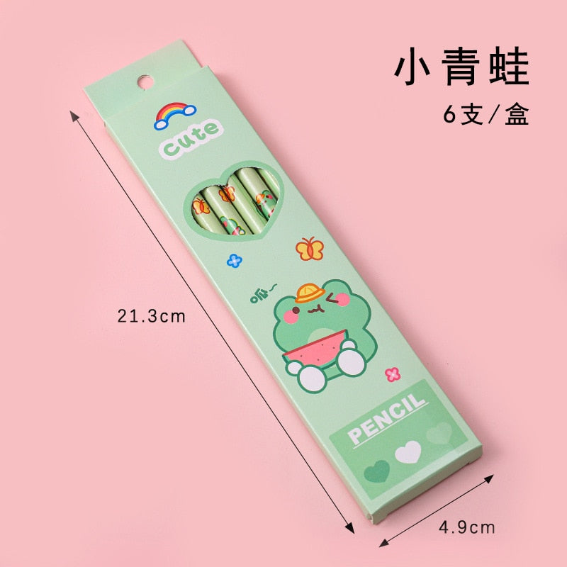 6 Pcs/Set Sweetheart Cute Pencil Children HB Painting Sketch Pen Primary School Students Writing Exam Stationery Supplies Gifts 5