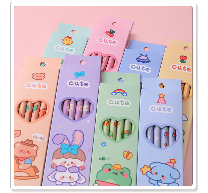 6 Pcs/Set Sweetheart Cute Pencil Children HB Painting Sketch Pen Primary School Students Writing Exam Stationery Supplies Gifts