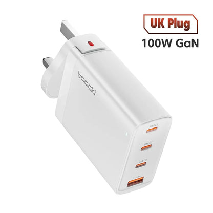 Toocki USB C 100W GaN Charger PD Quick Charger 65W Fast Charging Charger For iPhone 15 14 13 12 11 Pro Max QC3.0 Type C Adapter UK White 100W