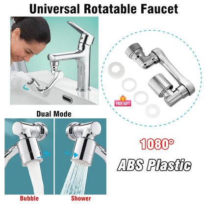 1080° Universal Rotation Faucet Sprayer Head Dual Effluent Washbasin Kitchen Robot Arm Extension Faucets Aerator Bubbler Nozzle Dual Mode 1080