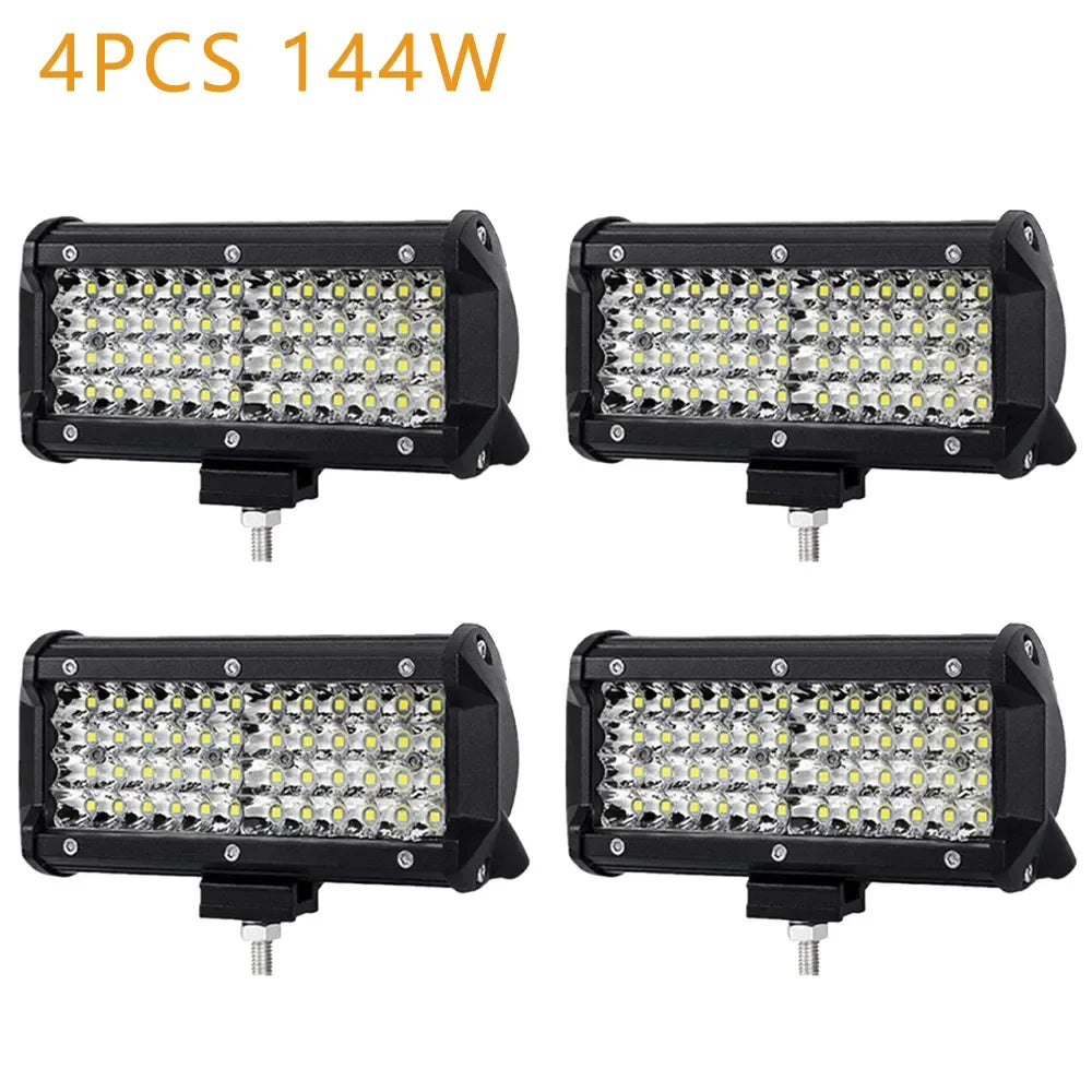 2PCS Car LED Light Bar Offroad 4x4 Spotlights Fog Lamp 12V Diode Headlight Truck Farm Tractor Boat SUV ATV Light Bar/work Light 144w 4PCS