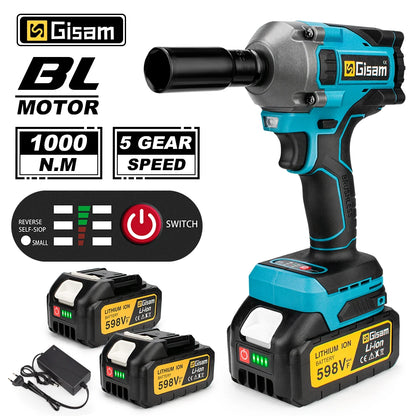 Gisam 520N.M Brushless Electric Impact Wrench Cordless Electric Wrench 1/2 inch for Makita 18V Battery Screwdriver Power Tools