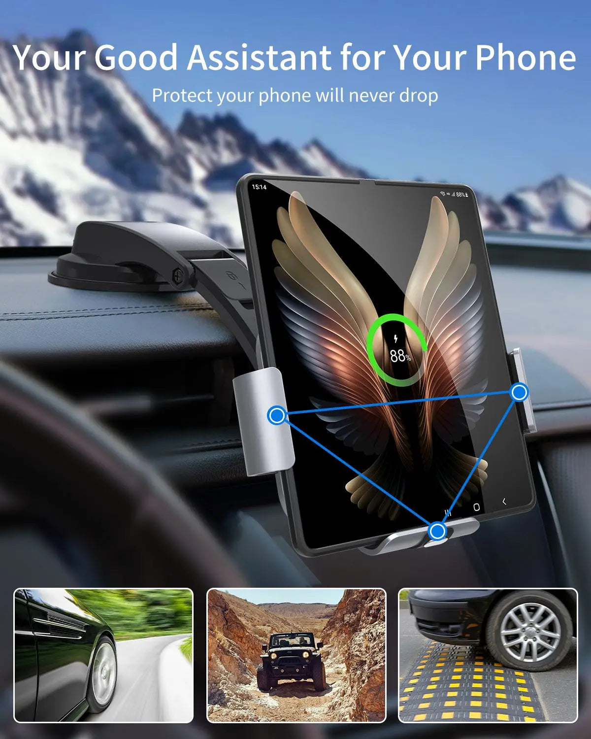 15W Car Wireless Charger Stand Holder Dual Coil Foldable Phone Car Fast Charging Station For Samsung Galaxy Z Fold 4 3 2 iPhone