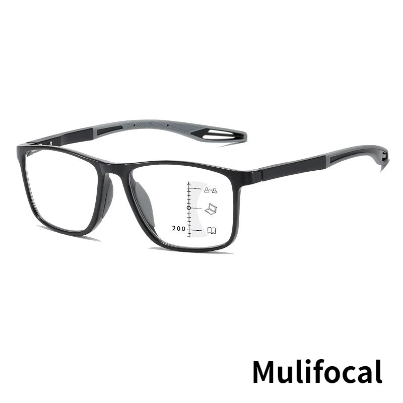 Multifocal Progressive Reading Glasses TR90 Frame Men Women Anti-blue Light Sports Eyeglasses Ultralight Bifocal Presbyopia MUL-blackgray